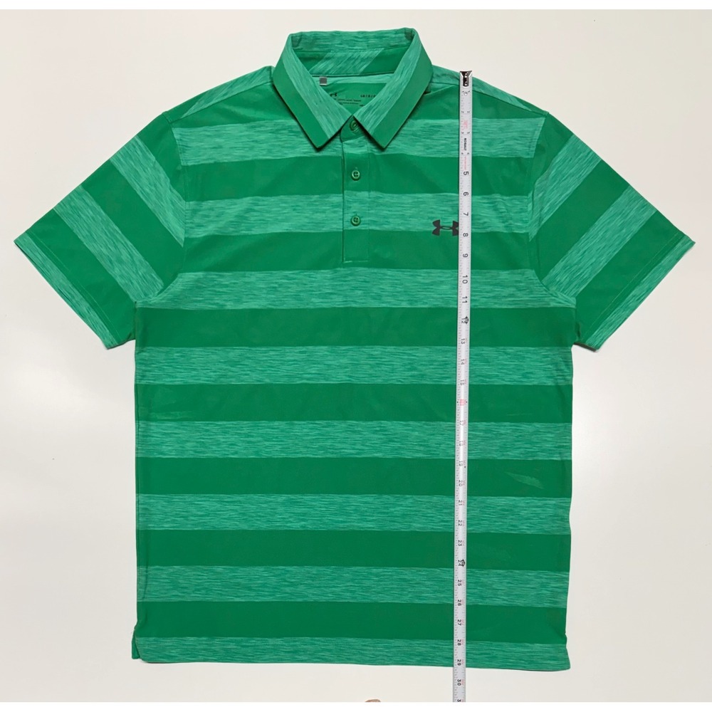 Under‎ Armour Mens HeatGear Green Striped Loose Fit Golf Polo Shirt Large LG